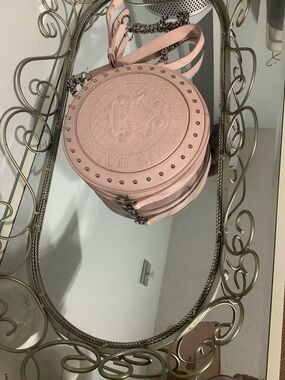 Balmain Round Embossed Crossbody Bag in Blush Pink